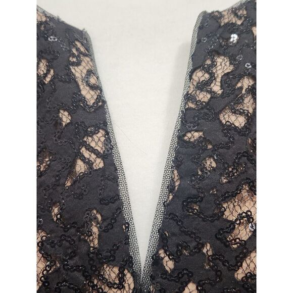 BCBGMaxAzria Kaya Black Burnout Sequin V Neck Open Back Cocktail Evening Dress 4 - Picture 4 of 11